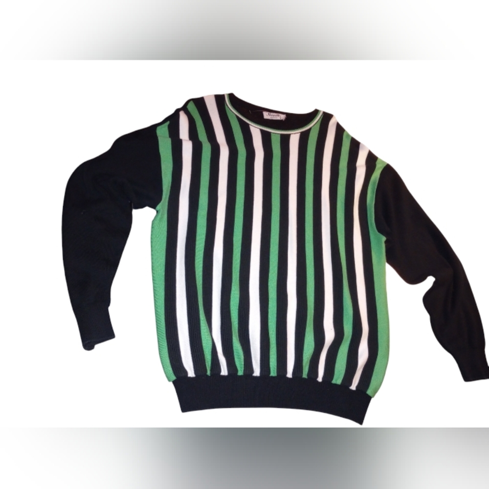 Men's Marcello Sweater. Italian Made. White, Blue and Green Stripes. Size XXL